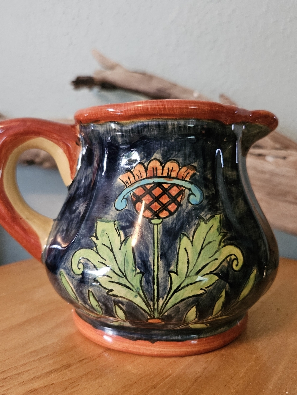 Mexican Talavera Pottery Creamer Pitcher – Hand-Painted Cobalt Blue & Floral